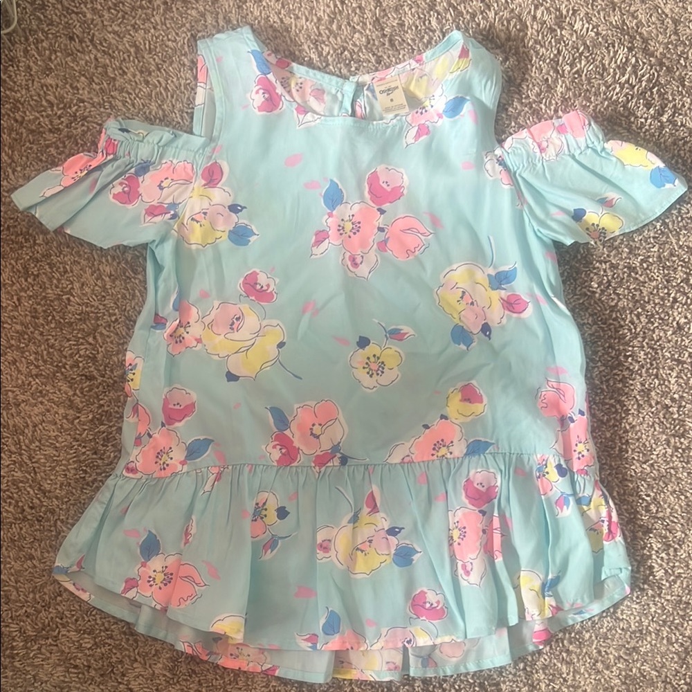 OshKosh B'gosh Blue and Pink Floral Cold Shoulder Blouse